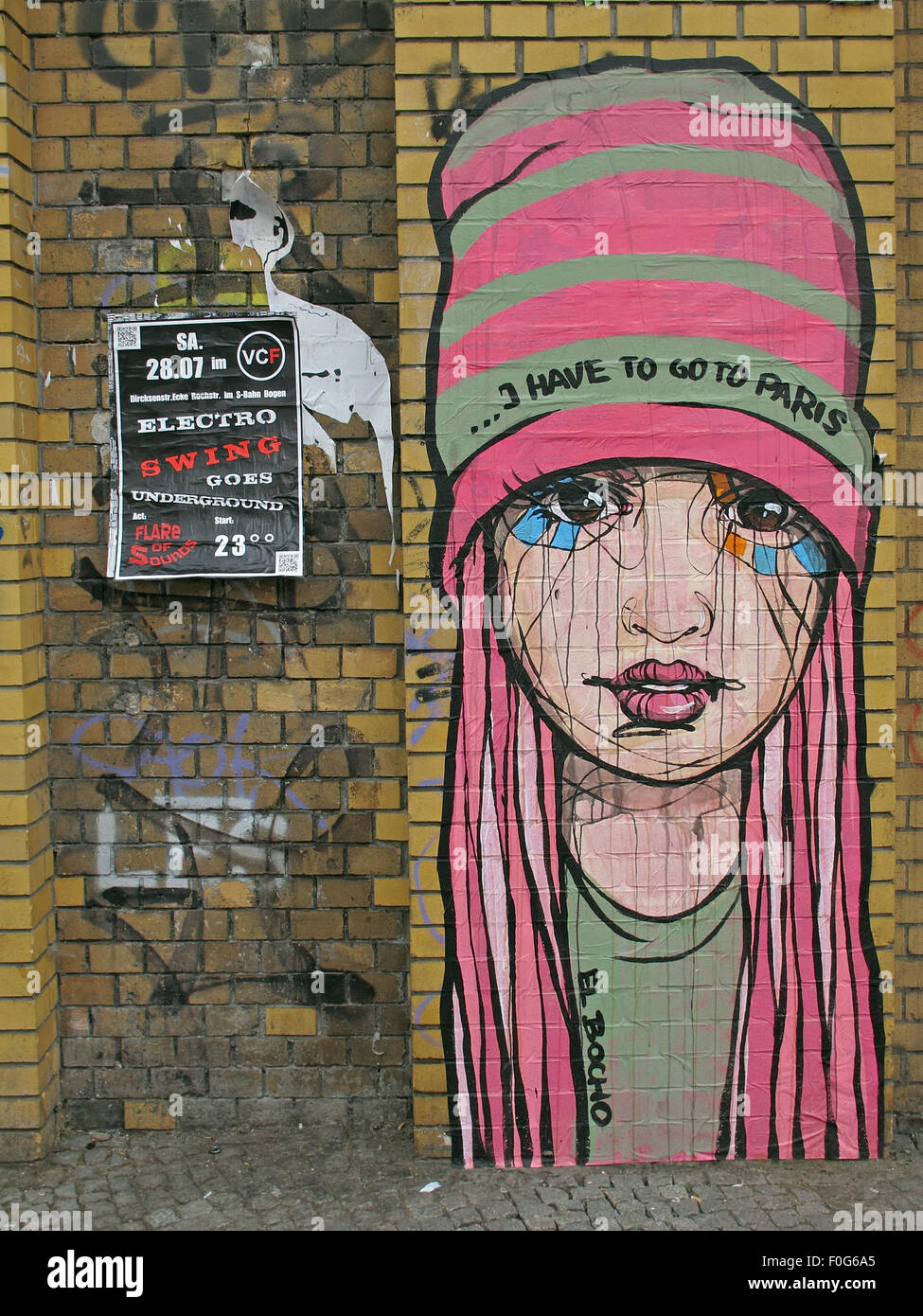 Mädchen-Graffiti auf einer Berliner Mauer, Straßenkunst, Deutschland Stockfoto