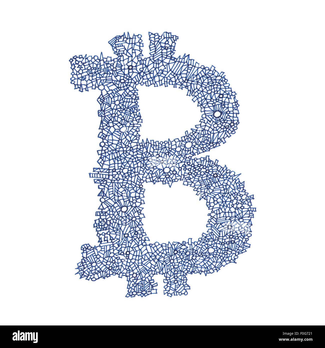 Bitcoin-handgemalte Symbol eines digitalen dezentrale Krypto Währung, Buchstabe B auf weißem Hintergrund. Stockfoto