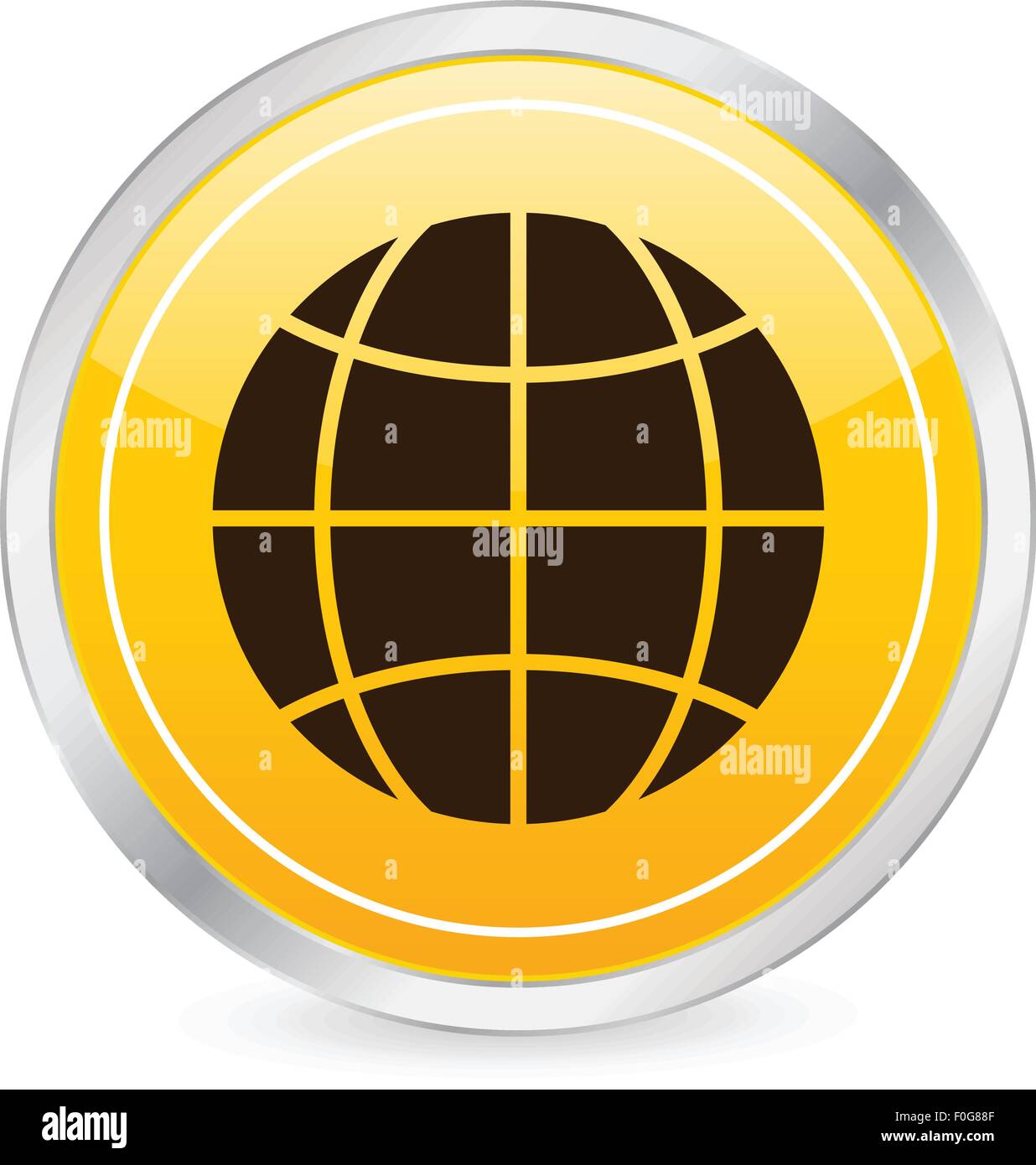 Globus-Symbol gelber Kreis-Symbol auf einem weißen Hintergrund. Vektor ...