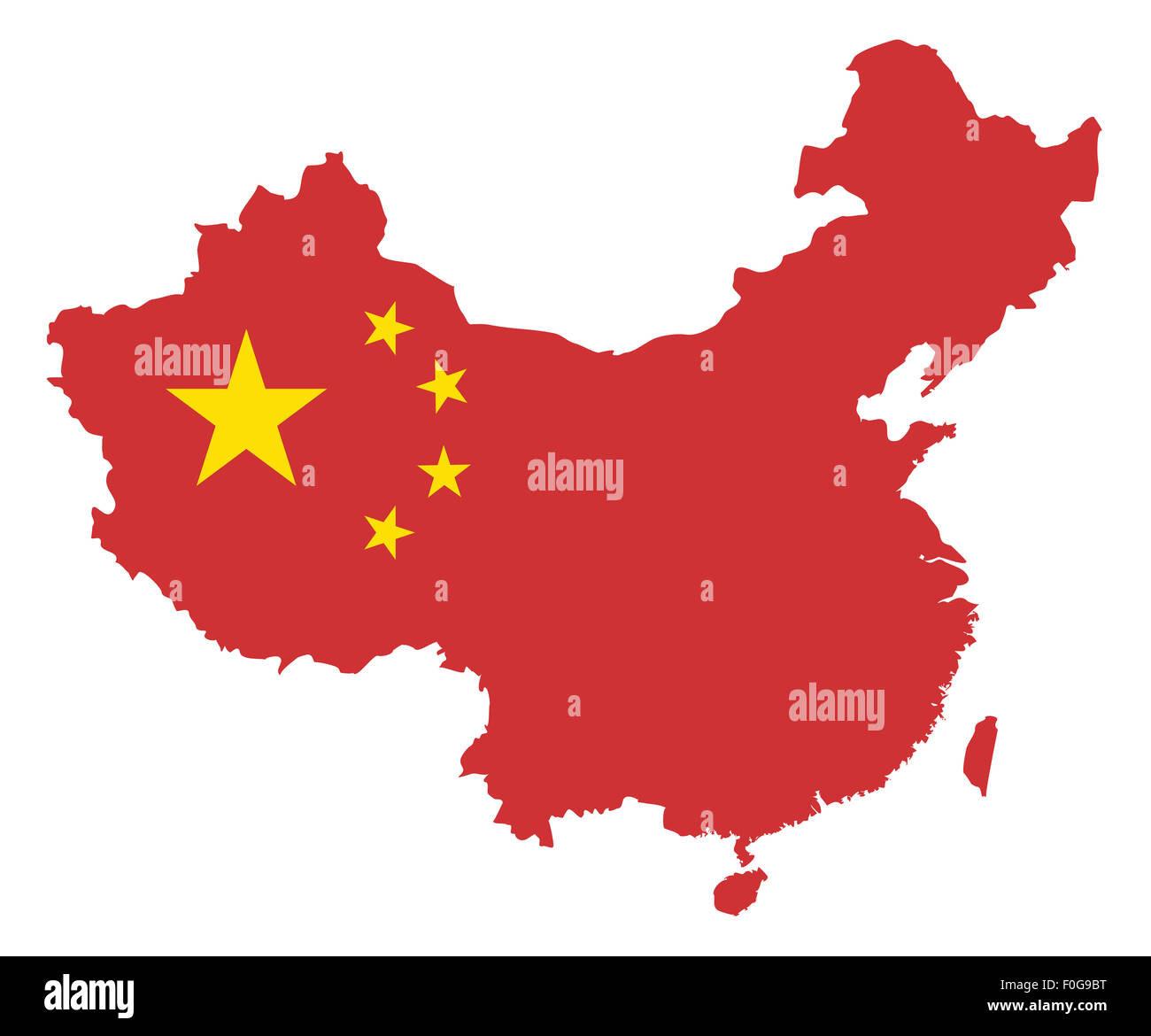 Völker Republik von China Flagge Karte Umriss Silhouette isoliert auf weißen Hintergrund Illustration Stockfoto