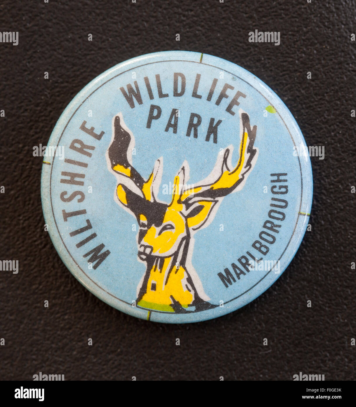 Vintage Pin Button Badge Werbung Wiltshire Wildlife Park Marlborough Hirsch Stockfoto