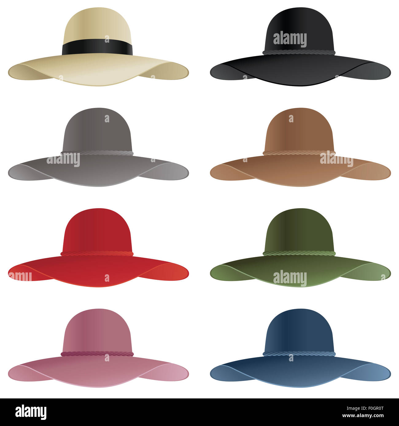 Eine Auswahl von floppy Hats in verschiedenen Farben. Stockfoto