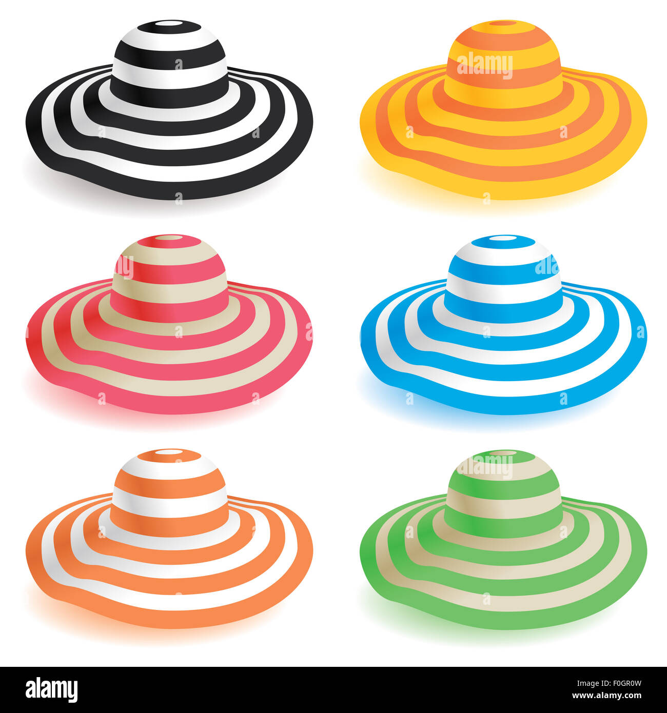 Eine Auswahl von floppy Strand Hüte in verschiedenen Farben. Stockfoto