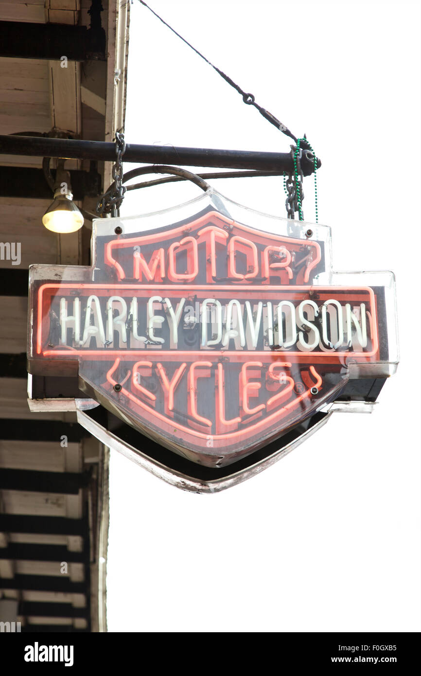 Harley-Davidson Schild im französischen Viertel, New Orleans, Louisiana, USA Stockfoto