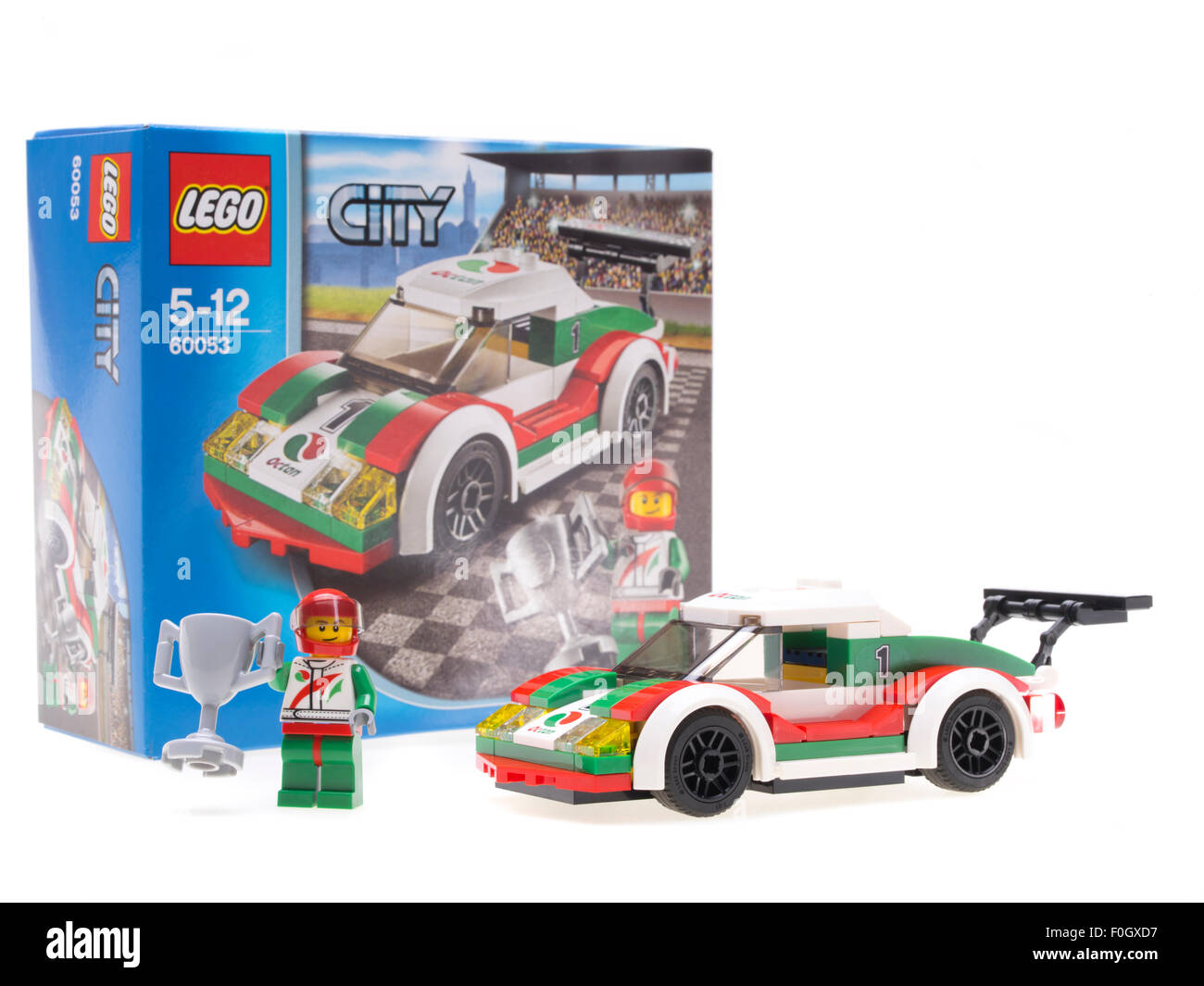 LEGO Spielzeug-Rennwagen. Eine legendäre Kinderspielzeug produziert von LEGO Billund, Dänemark Stockfoto