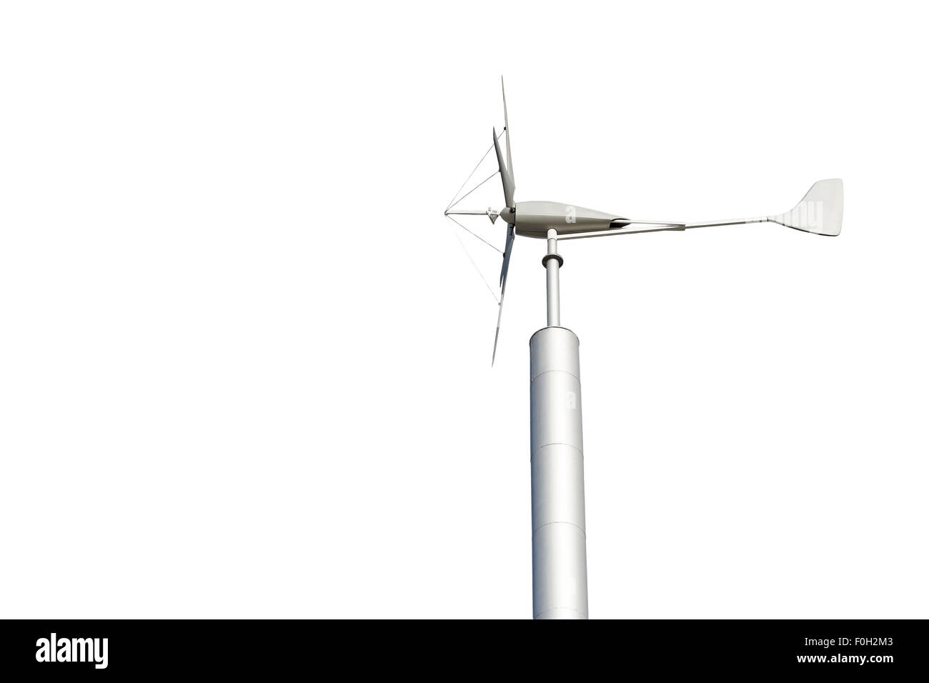 Windturbine für erneuerbare Energien isoliert auf weißem Hintergrund Stockfoto