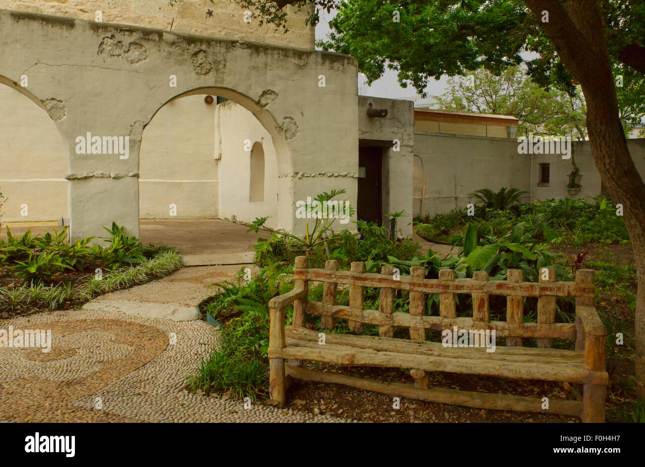 Die Alamo Gartenbereich - jetzt eine touristische Attraktion, der Garten ist auf der Rückseite der Festung. Stockfoto