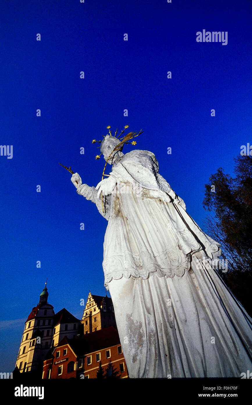 Saint-Figur auf der Elisenbruecke-Brücke. Schloss Neuburg. Bayern. Deutschland Stockfoto