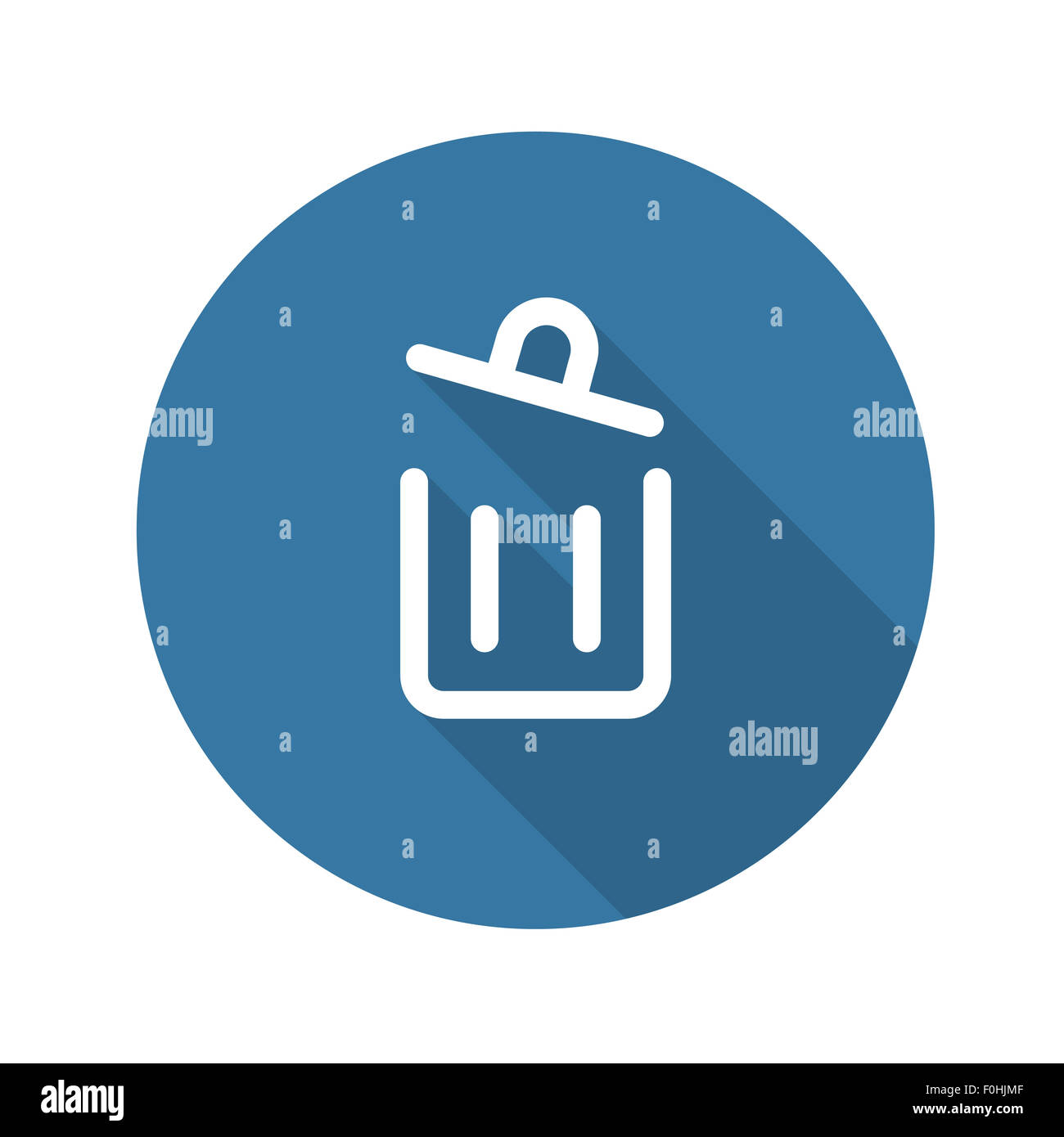 Schaltfläche "Container". Papierkorb-Symbol. Flaches Design. Lange Schatten. Isoliert. Stockfoto