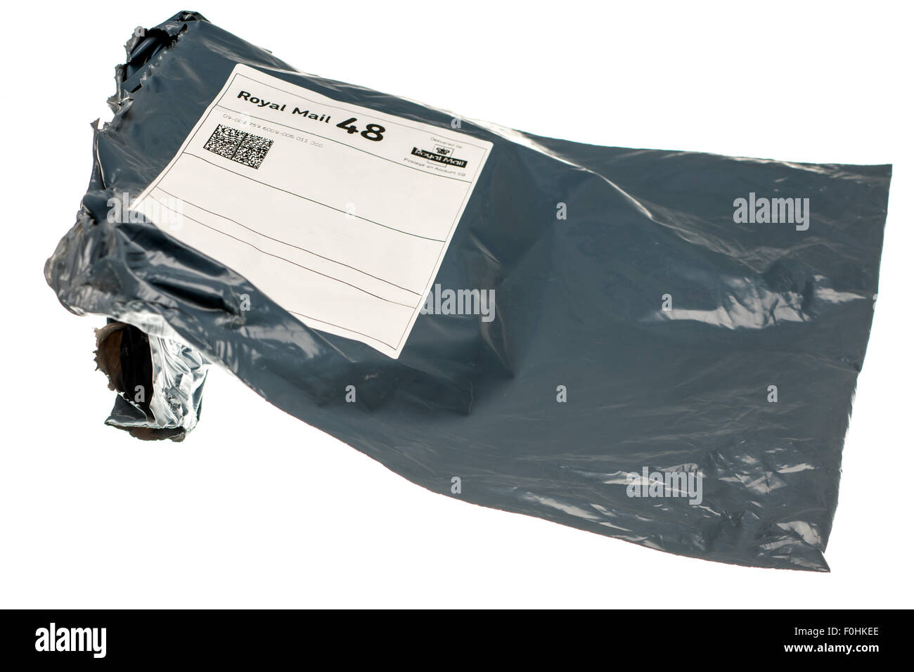 Kunststoff Royal Mail 48 Porto Beutel geöffnet Stockfoto