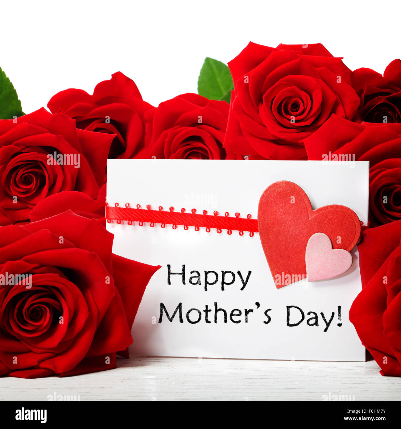 Mütter-Nachricht Tageskarte mit schönen roten Rosen Stockfoto