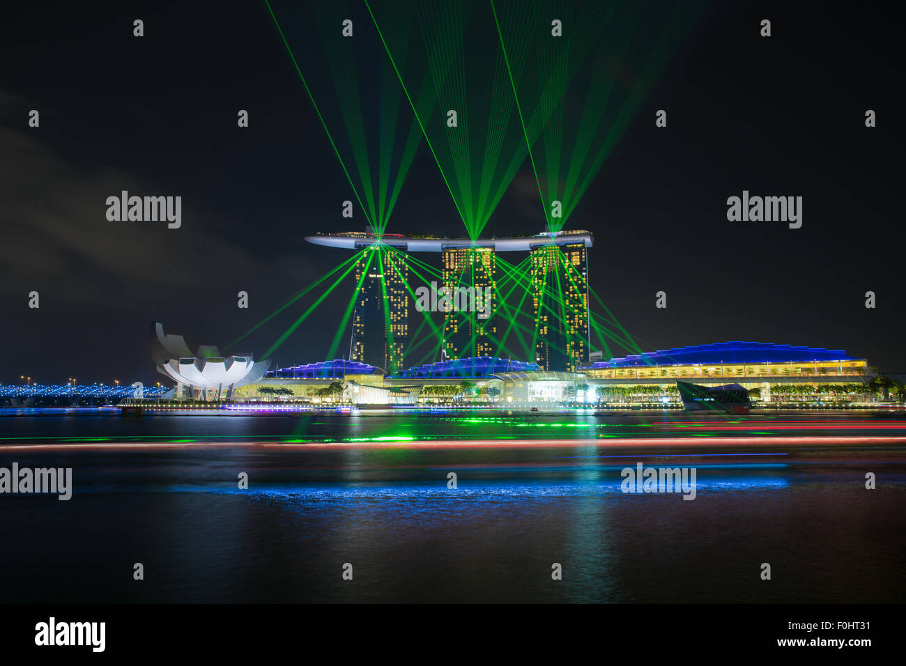 Laser-Show von Singapur Marina Bay, Singapur Stockfoto