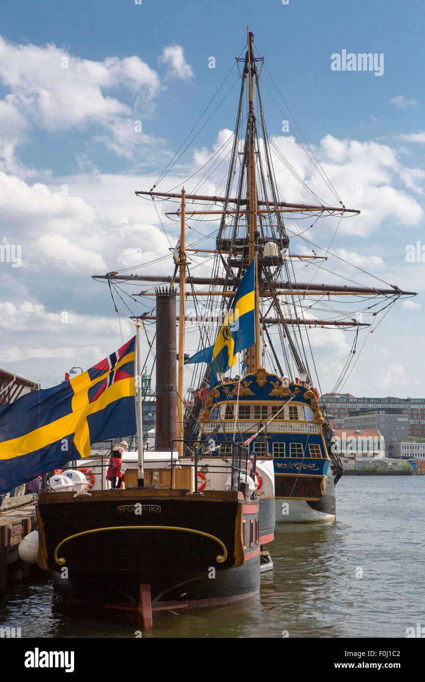 Fregatte verankert im Hafen von Göteborg, Schweden Stockfoto