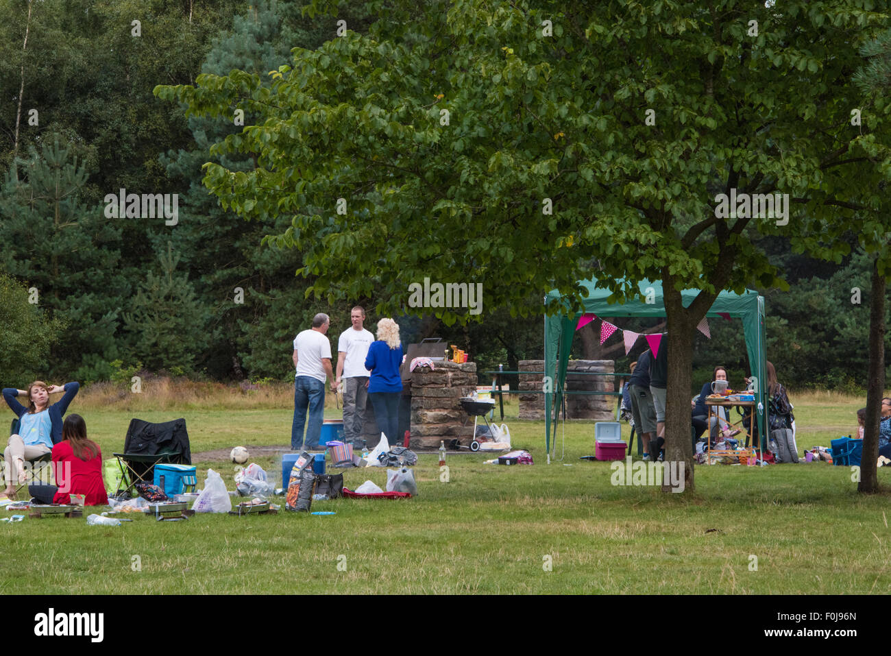 Menschen mit einem Picknick am Grillplatz in Cannock Chase Visitor Center West Midlands, UK Stockfoto