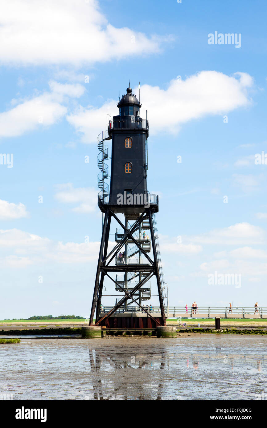 Leuchtturm Obereversand in Dorum-Neuwerk an der Meeresküste deutschen Wattenmeer Stockfoto