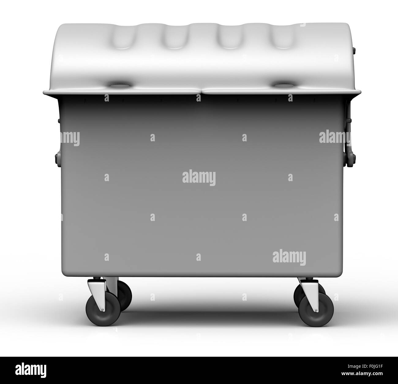 graue Müllcontainer isoliert auf weißem Hintergrund. Stockfoto
