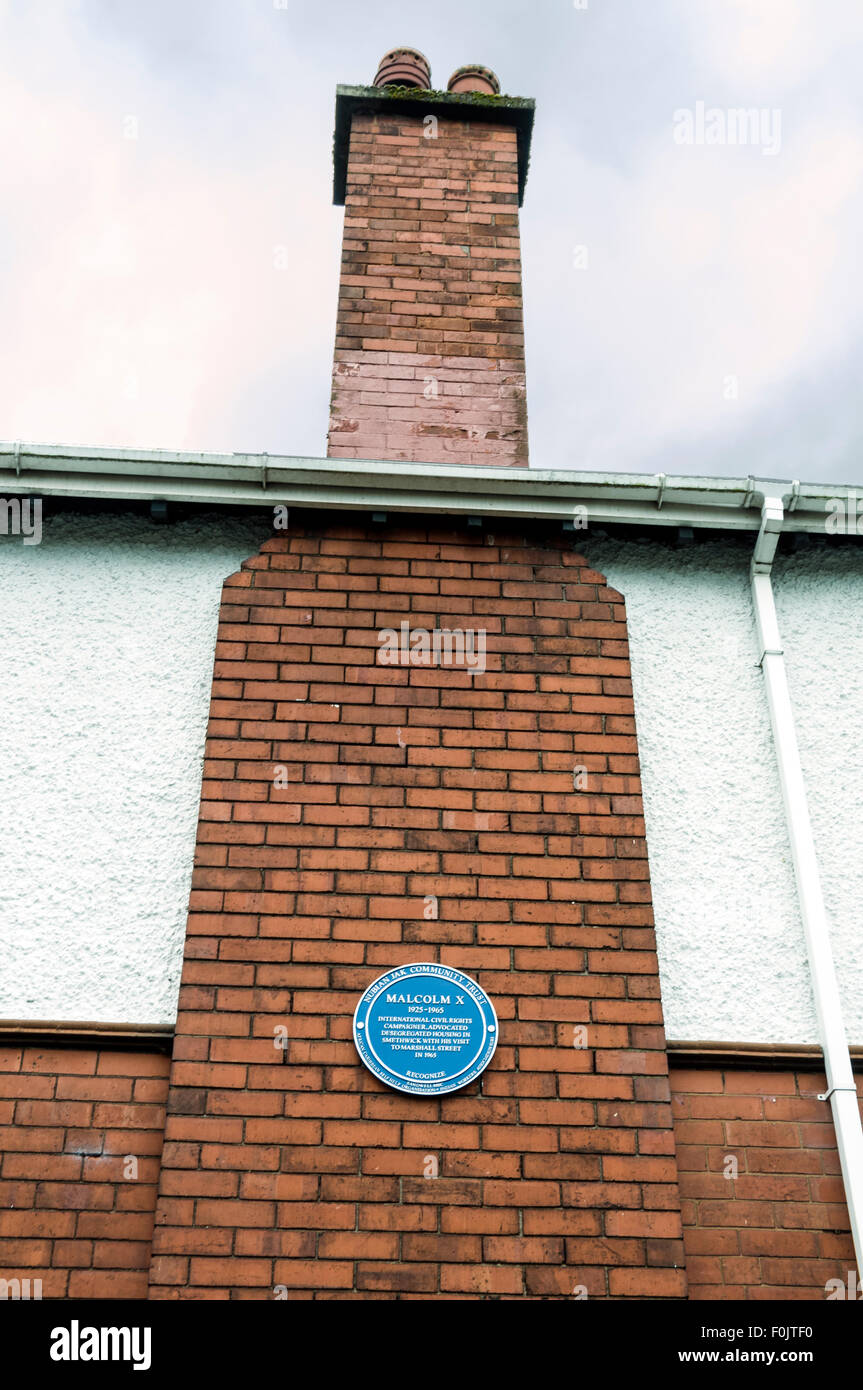 Blaue Plakette von Malcolm X Besuch Marshall Street, Smethwick Stockfoto