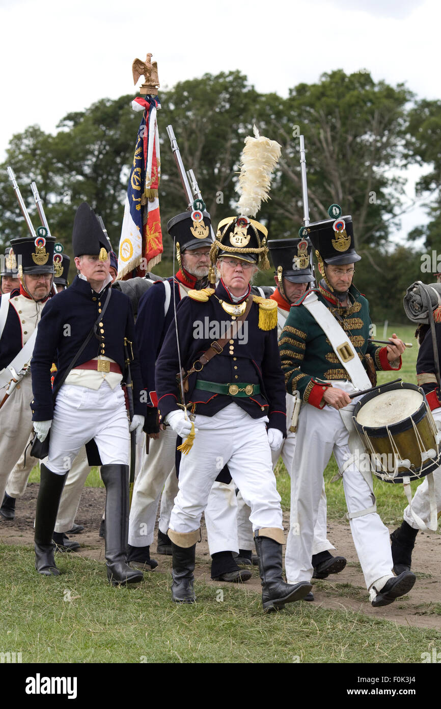 Franzosen marschieren in den Krieg die Nachstellung der napoleonischen Kriege Stockfoto