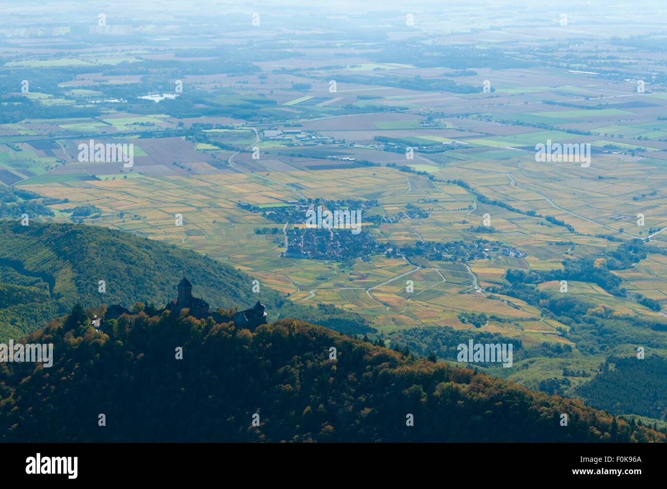 Frankreich, Bas Rhin (67), Orschwiller, Haut Koenigsbourg Schloss und Rheinebene (Luftbild) / / Bas Rhin (67), Orschwiller, Sport Stockfoto