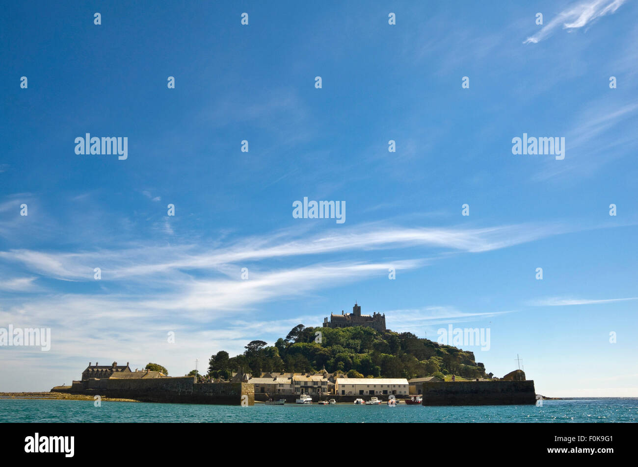 Horizontale Blick auf St. Michael's Mount, Cornwall. Stockfoto