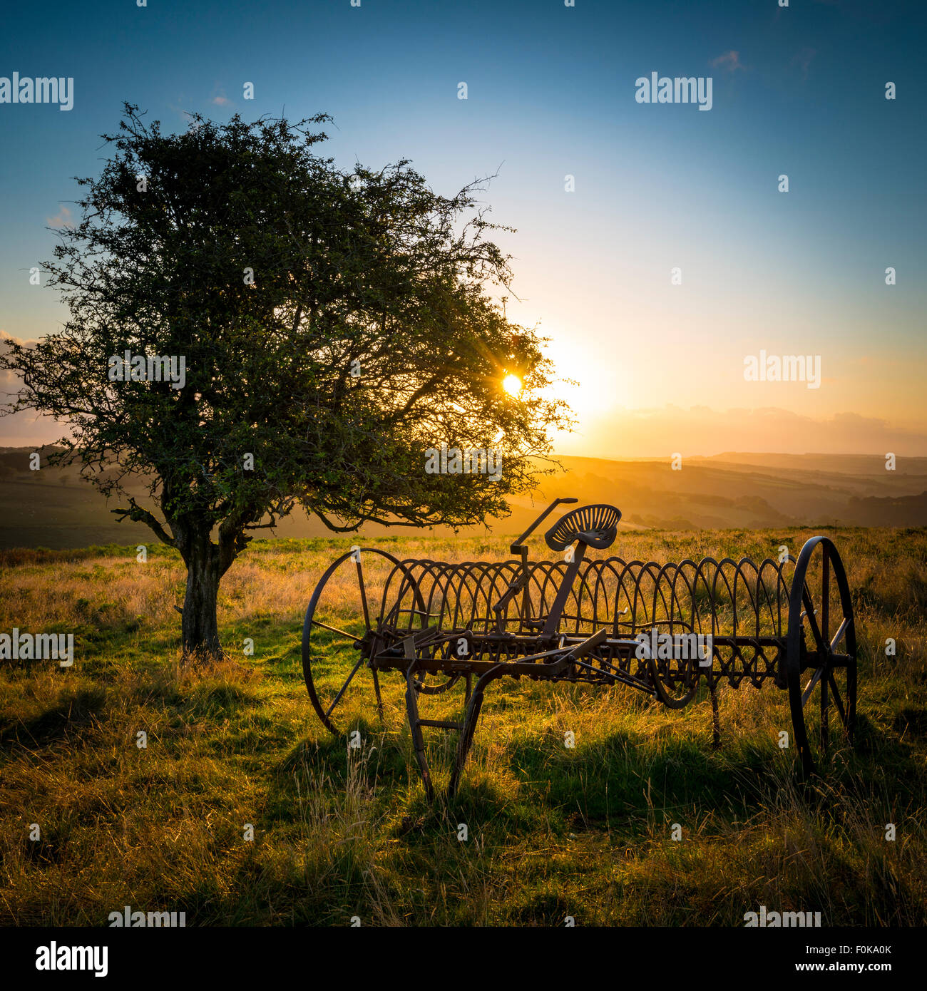 Alten aufzugeben Landmaschinen auf der Heide von Exmoor. Stockfoto