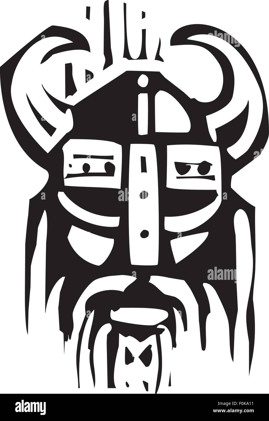 Holzschnitt expressionistische Bild o ein Gesicht ein Wikinger-Krieger Stock Vektor