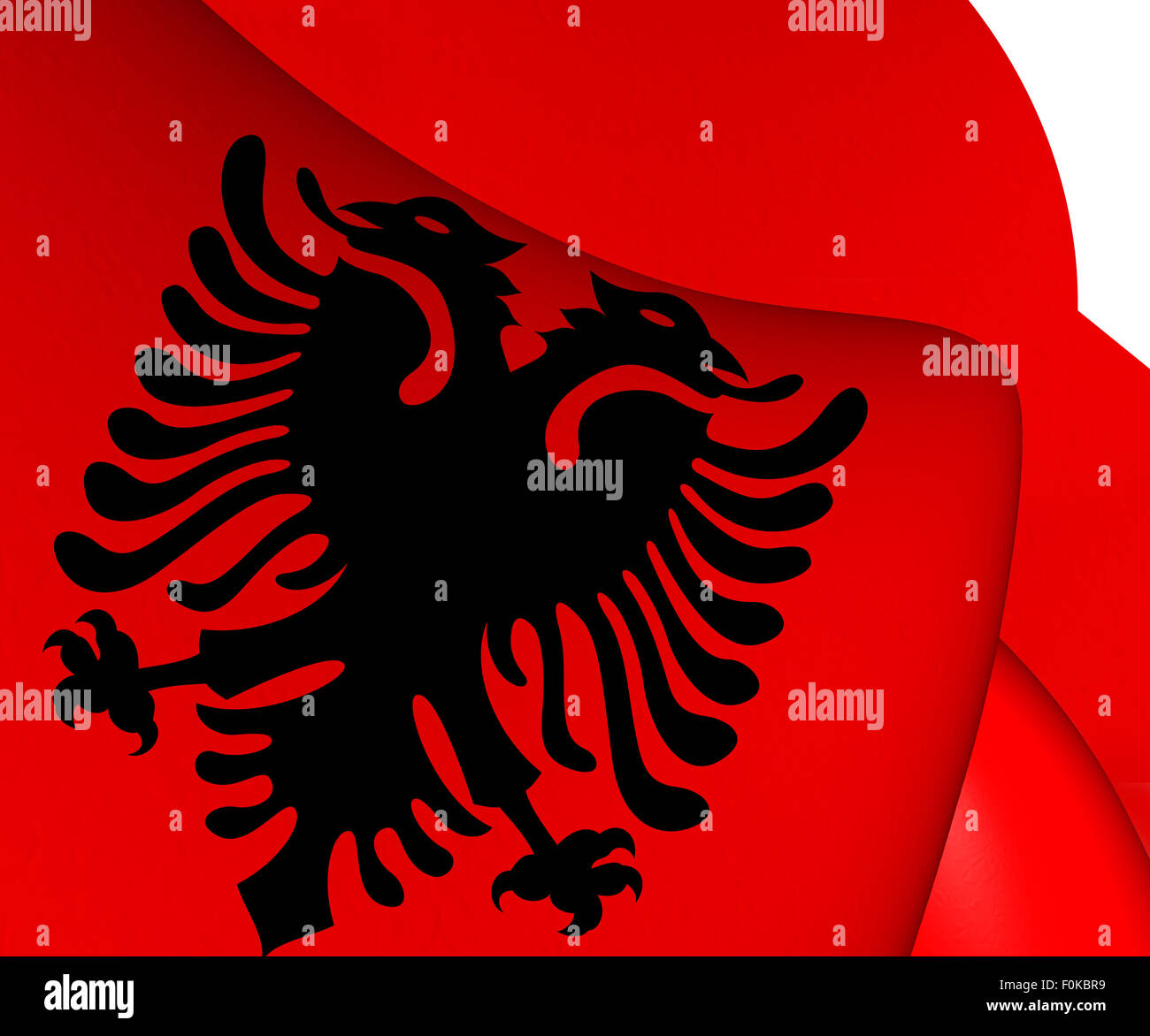 Flagge von Albanien. Hautnah. Stockfoto