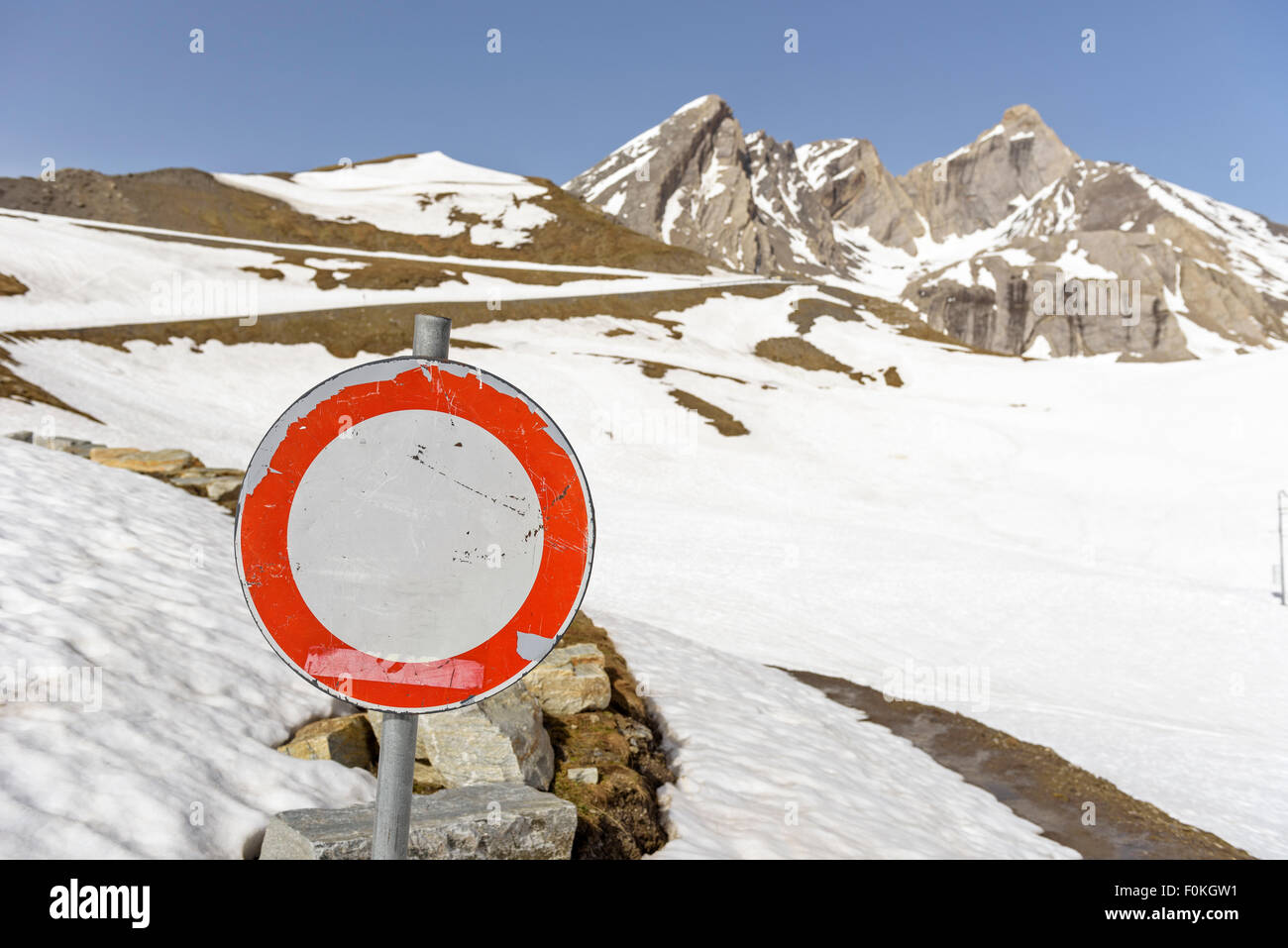 Italien, Piemont, Col Agnel, Gebirgspass im Winter geschlossen Stockfoto