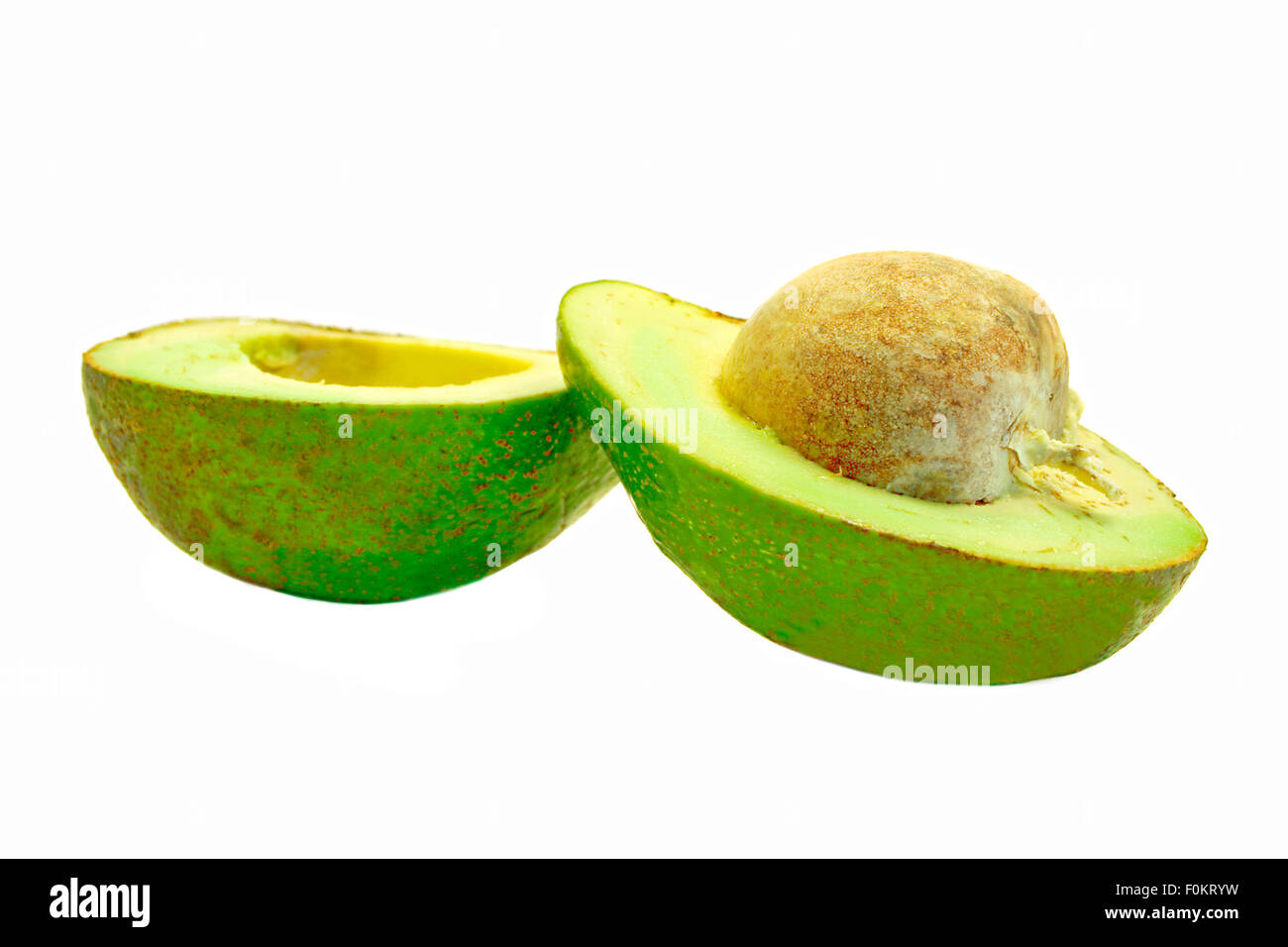 Avocado halbieren, isoliert auf weiss Stockfoto