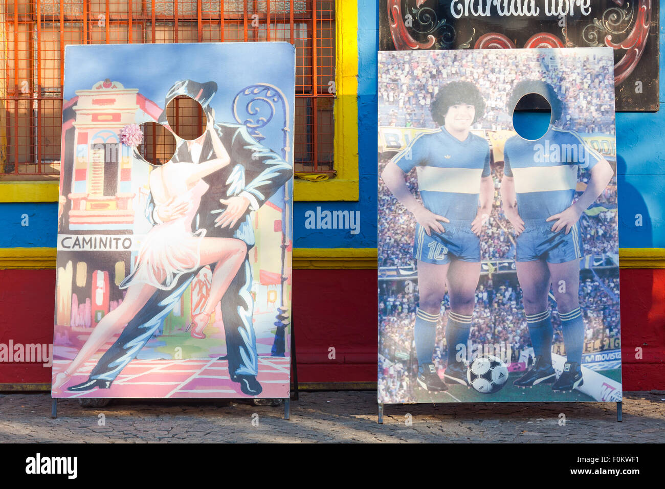 Caminito Street-Art, Maradona bunte Häuser, und Architektur in La Boca Town Nachbarschaft, Buenos Aires, Argentinien Stockfoto