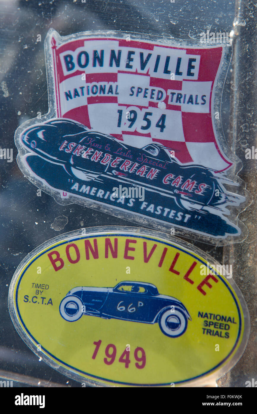 Die offizielle Salt Flats Racing Association Aufkleber Förderung der 1949 und 1954 Welt Stockfoto