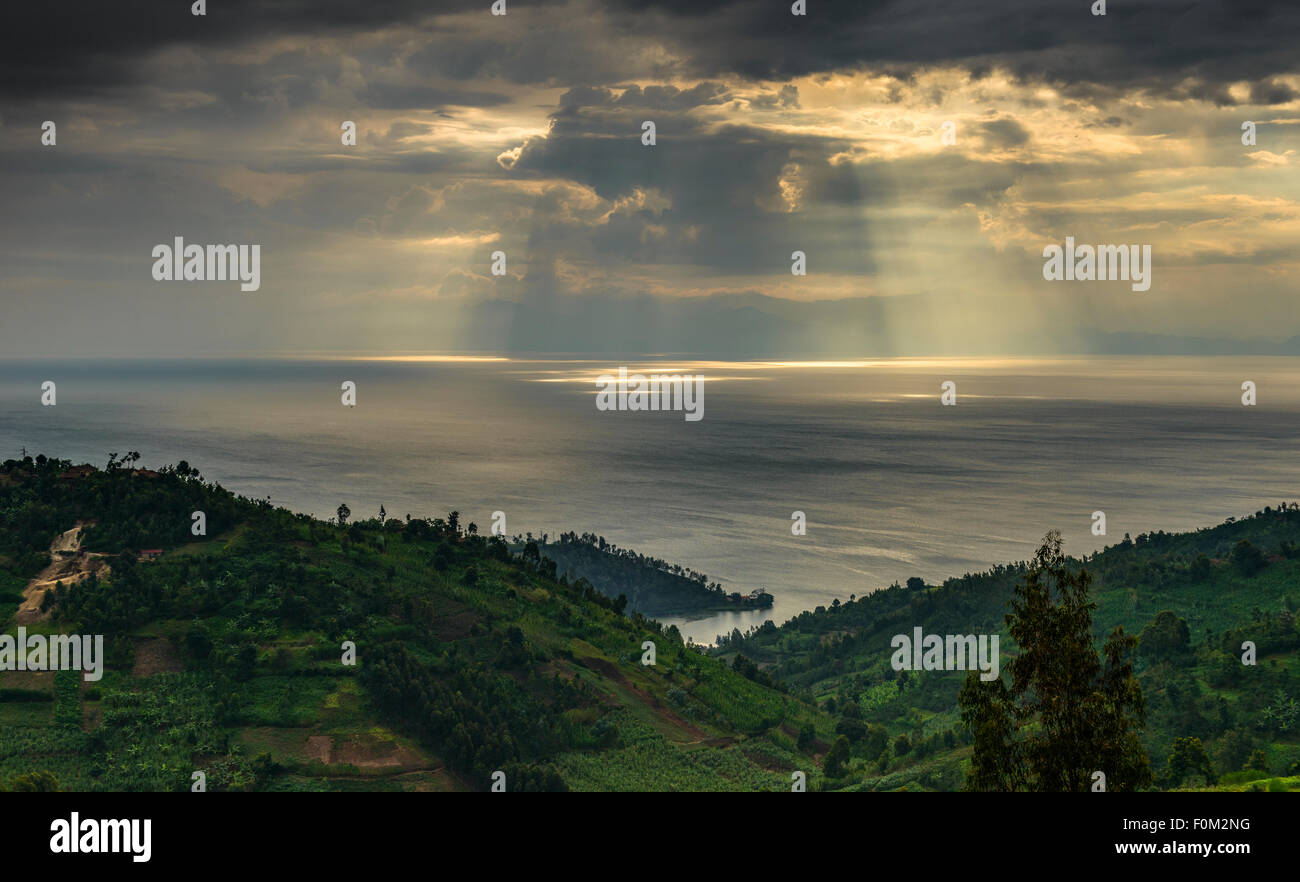 Sonnenuntergang am Kivu-See, Ruanda, Afrika Stockfoto