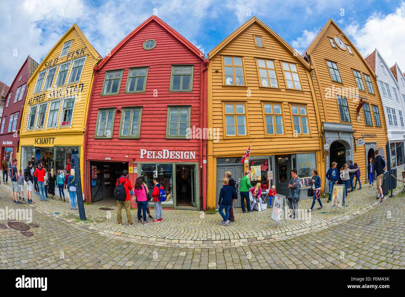 Traditionelle norwegische Holz bunten Kaufmannshäuser in Bergen, Norwegen Stockfoto