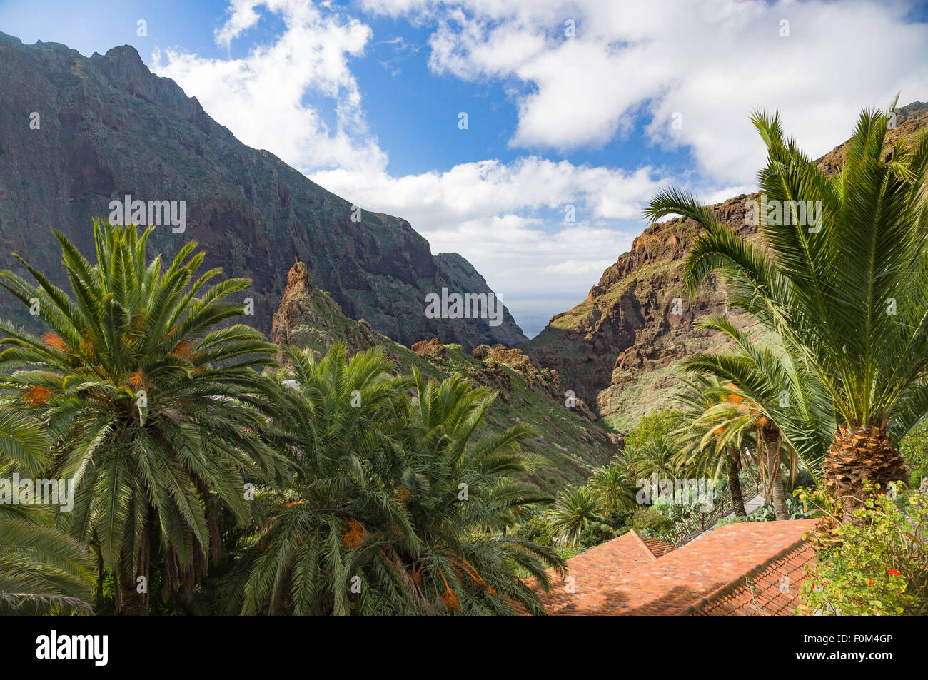 Masca-Dorf und Tal in den Bergen von Teneriffa, Kanarische Inseln, Spanien Stockfoto