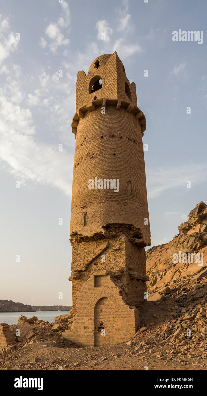 Minarett fatimidischen in Mashhad al-Bahri, Schellal, in der Nähe von Assuan, Ägypten Stockfoto