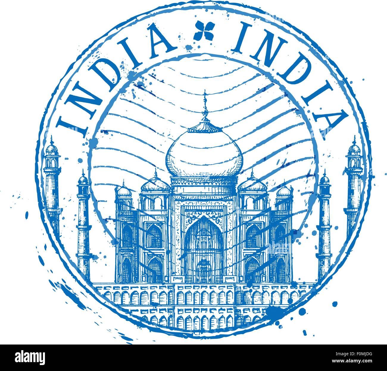 Taj Mahal Vektor-Logo-Design-Vorlage. Schäbige Stempel oder Indien-Symbol Stock Vektor