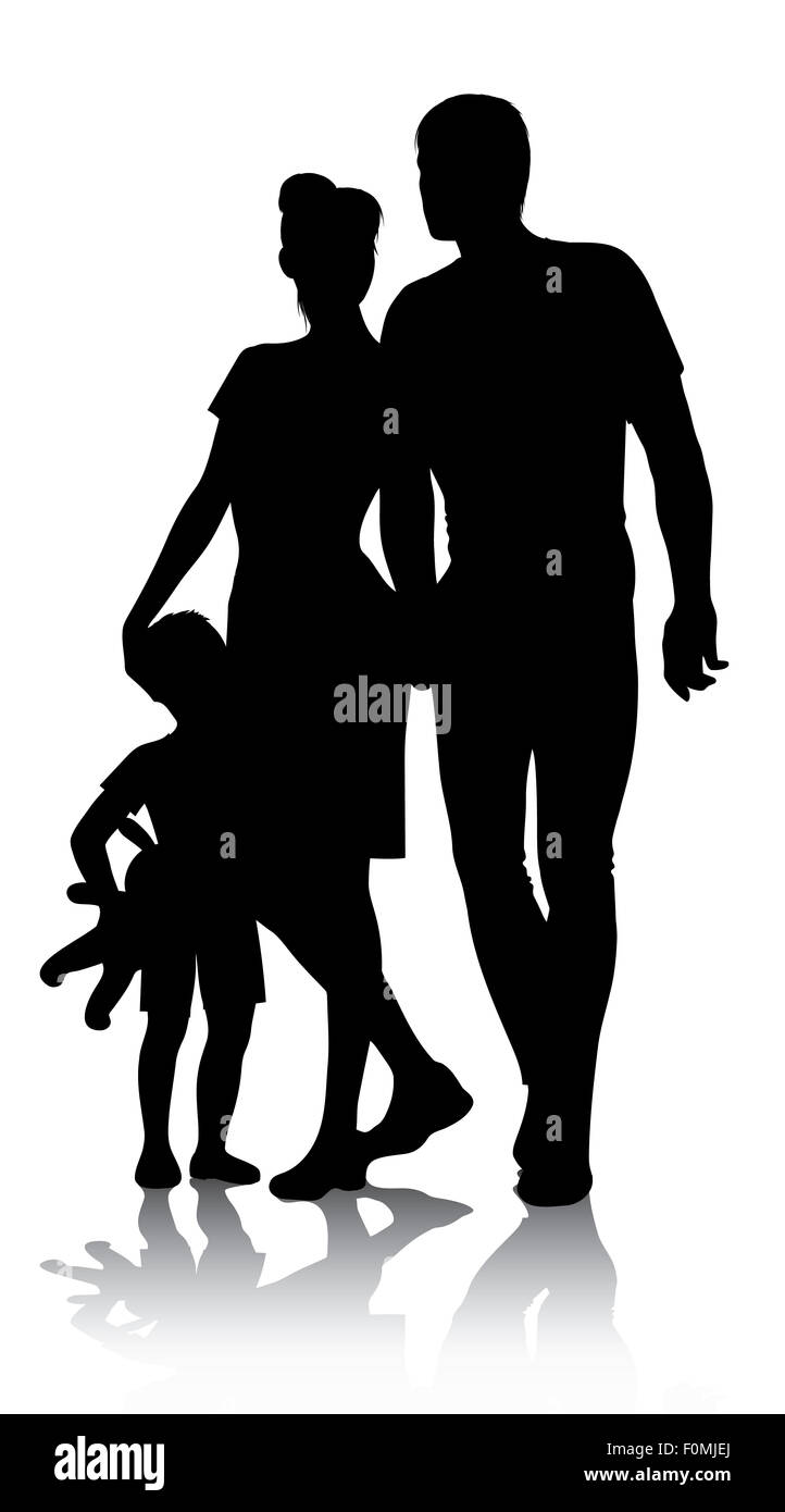 Familie Silhouette zu Fuß Stockfoto