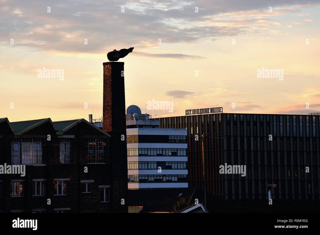 Glasgow, Schottland. 18. August 2015. Neue am Flussufer Glasgow City College Campus fügt die Glasgow Skyline wie den Sonnenuntergang über der Stadt. Bildnachweis: Tony Clerkson/Alamy Live-Nachrichten Stockfoto