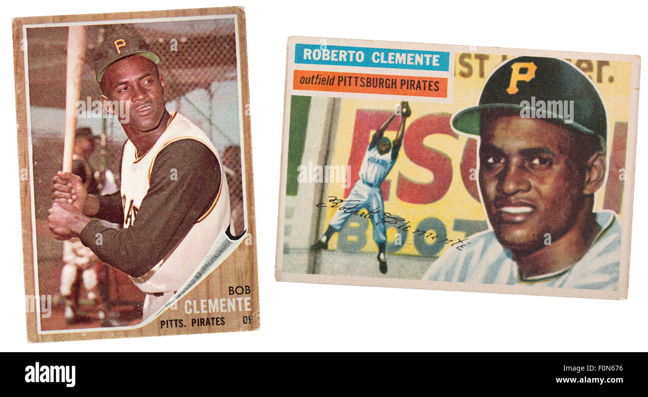 1962 und 1956 Topps Baseball-Karten von Pittsburgh Pirates Outfielder Roberto Clemente Stockfoto