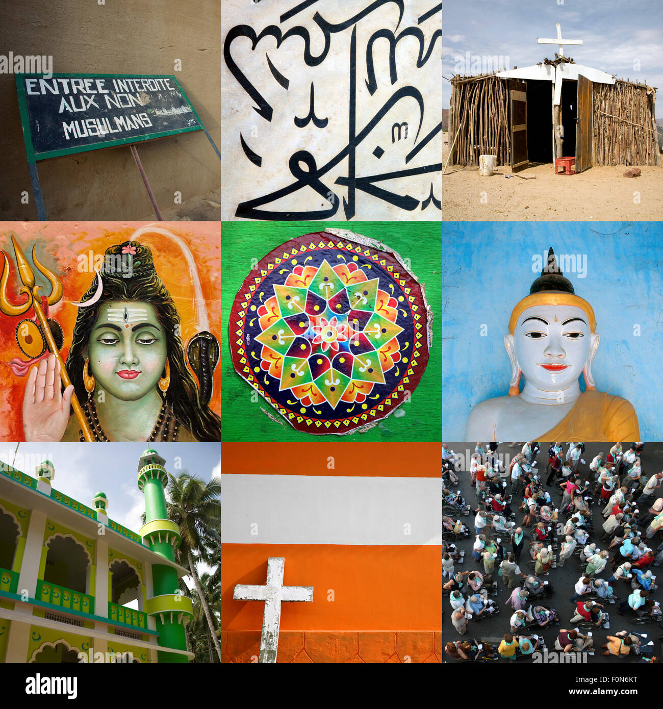 Verschiedene Symbole, die die verschiedenen Religionen der Welt Stockfoto