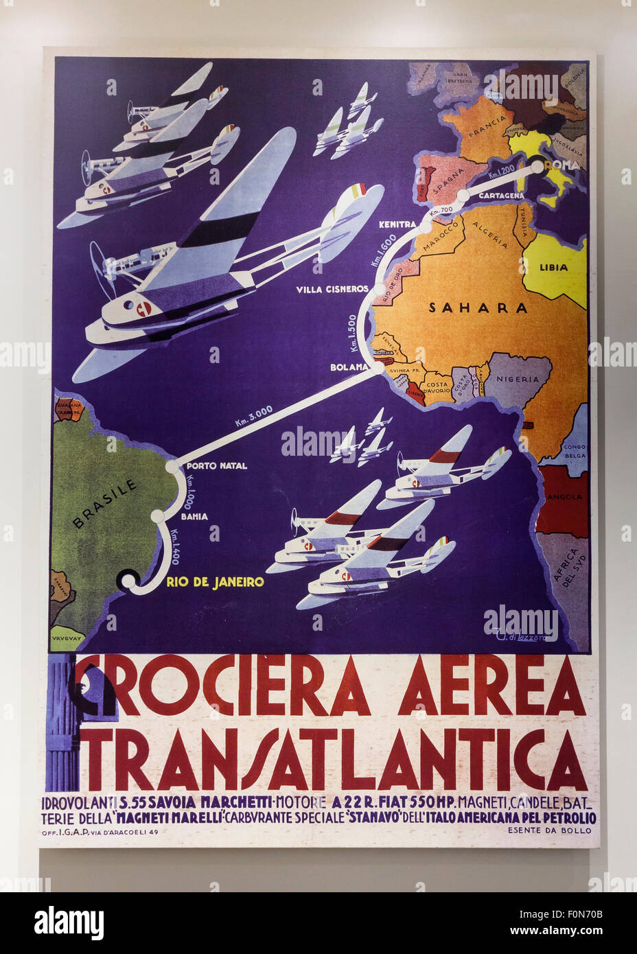 Luft Italien und Brasilien transatlantischen Kreuzfahrt Werbeplakat, um 1930 Stockfoto