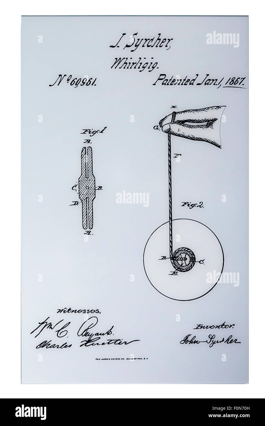 US Patent Bild von Yoyo Spielzeug, ca. 1867 - US Patent and Trademark Office, Washington, DC USA Stockfoto