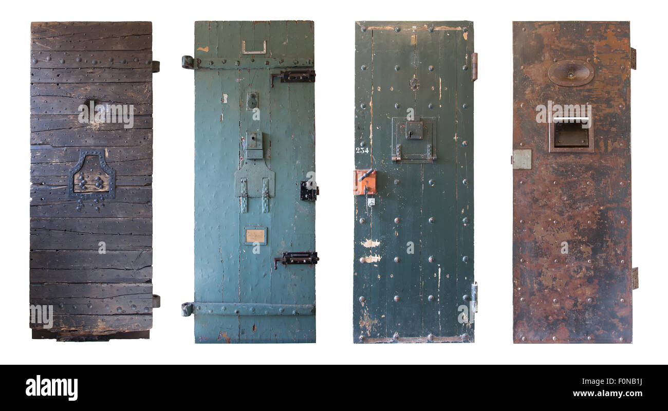 Sammlung von vier alten Gefängnistüren, Gefängnisse in den Niederlanden Stockfoto