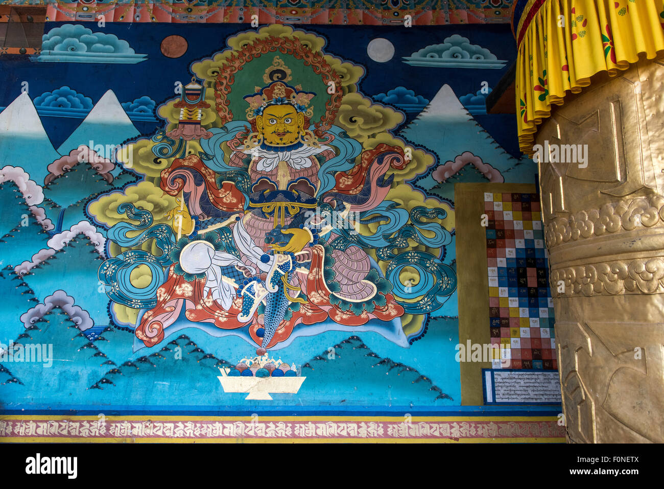 Wandmalerei im Punakha Tempel (Dzong) Buthan Stockfoto