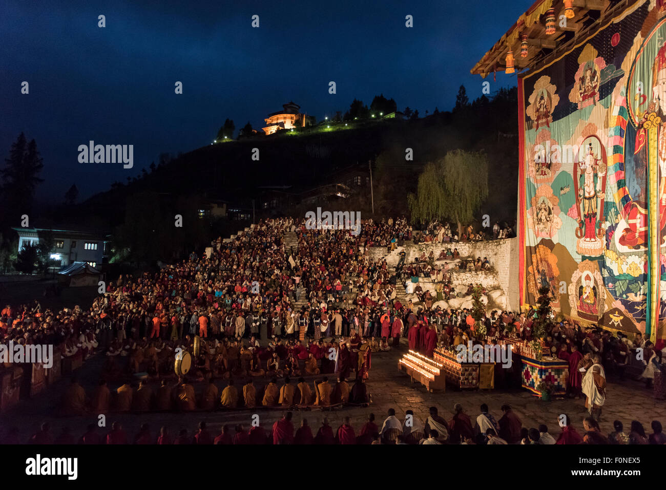 Religiöse Zeremonie in Paro religiöse Festival 2015 Bhutan Stockfoto