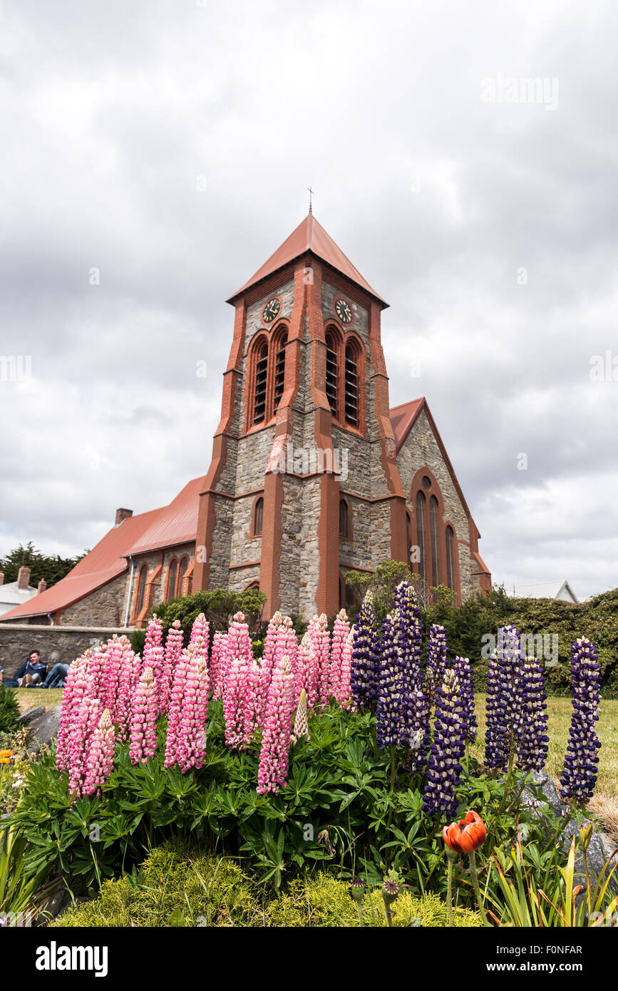 Christ Kirche-Kathedrale-Stanley oder Port Stanley, Hauptstadt des Vereinigten Königreichs Falkland-Inseln Stockfoto