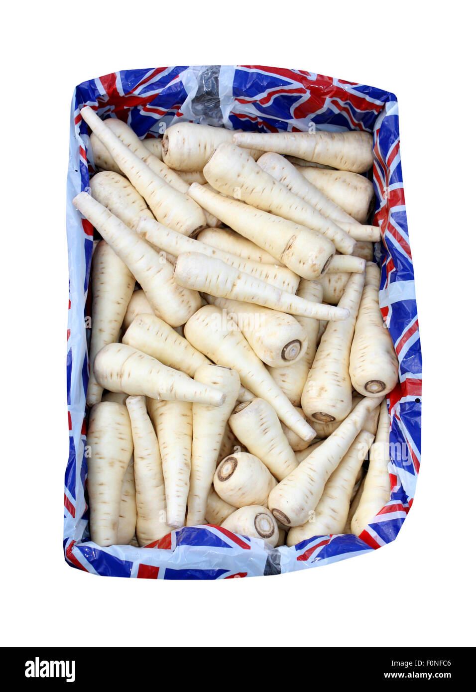 Ein Anzeigefeld des britischen Pastinaken Gemüse. Stockfoto