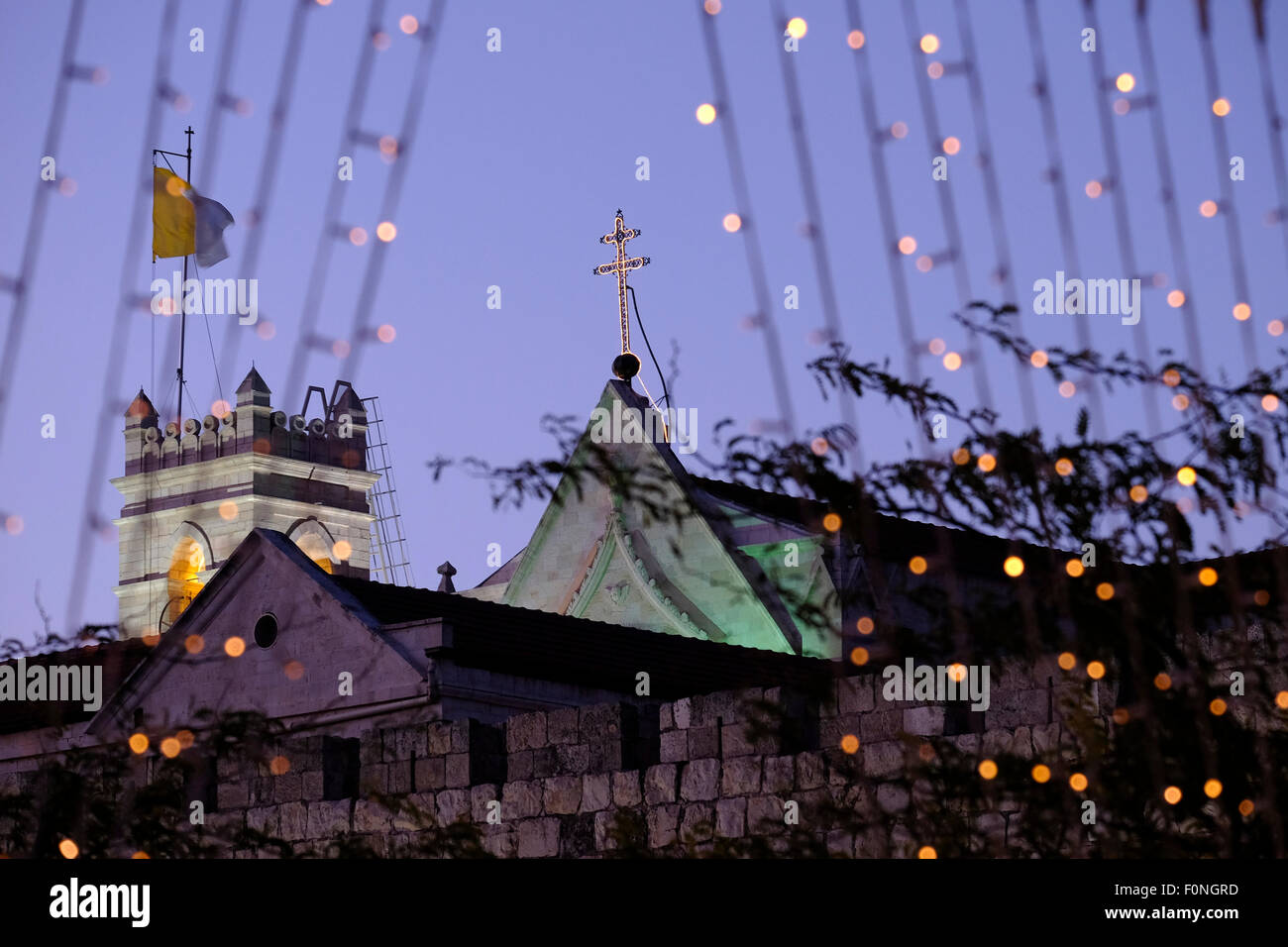 Turm und Giebel der Konkathedrale der meisten heiligen Namen Jesu an das lateinische Patriarchat in der Christian Quarter Altstadt Jerusalem Israel Stockfoto