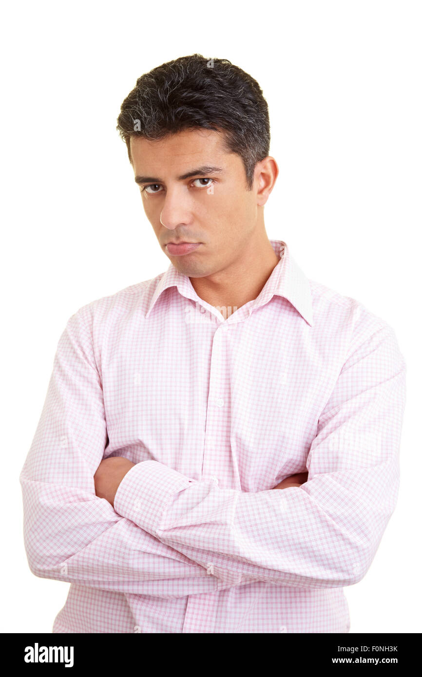 Schmollende Mann seine Arme kreuzen Stockfoto