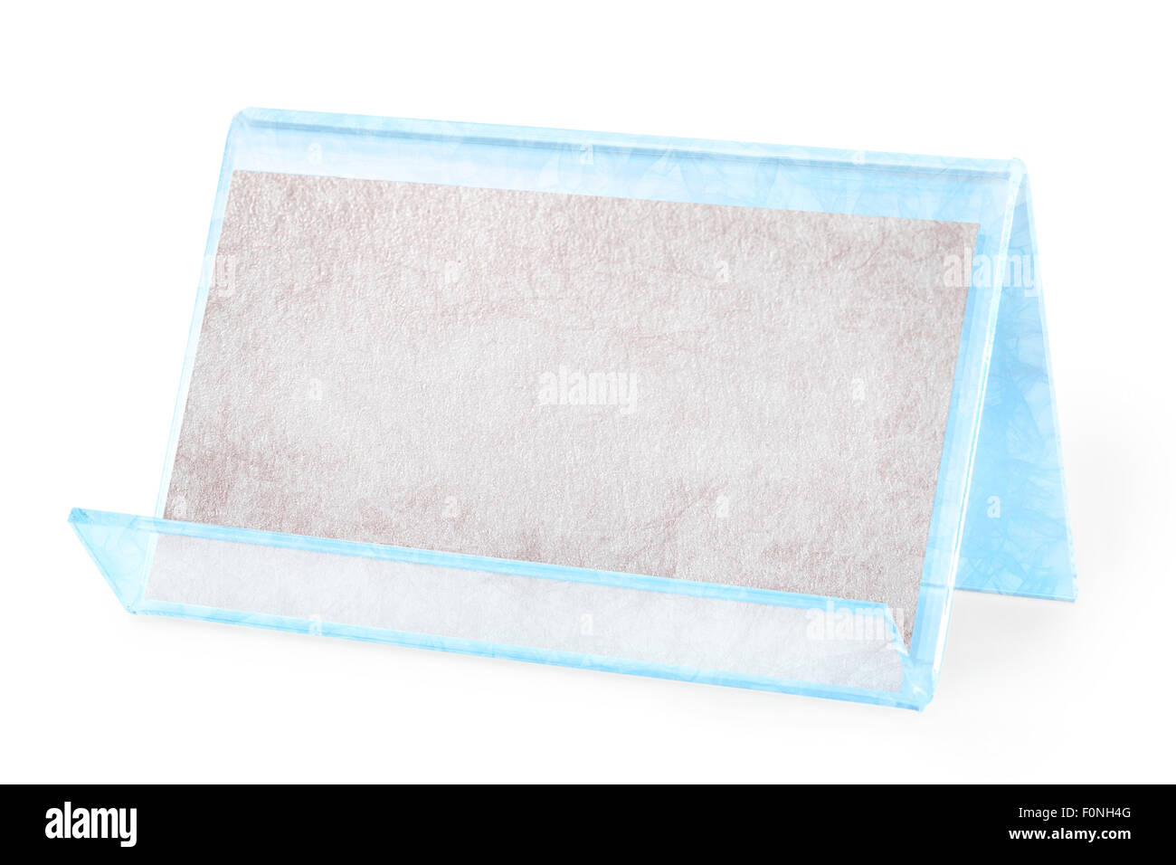 Leere strukturierte Visitenkartenhalter isoliert auf weißem Hintergrund mit Beschneidungspfad Stockfoto